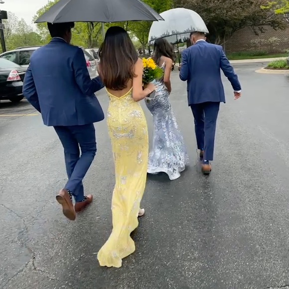 Custom Yellow Butterfly Beaded Prom Dress - Picture 2 of 6